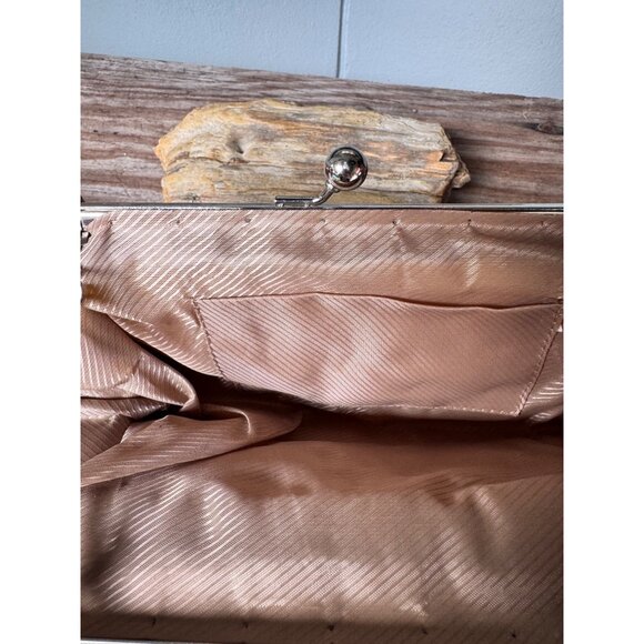 Floral Embroidered Satin Clutch Purse With Beaded Handle - Picture 8 of 8